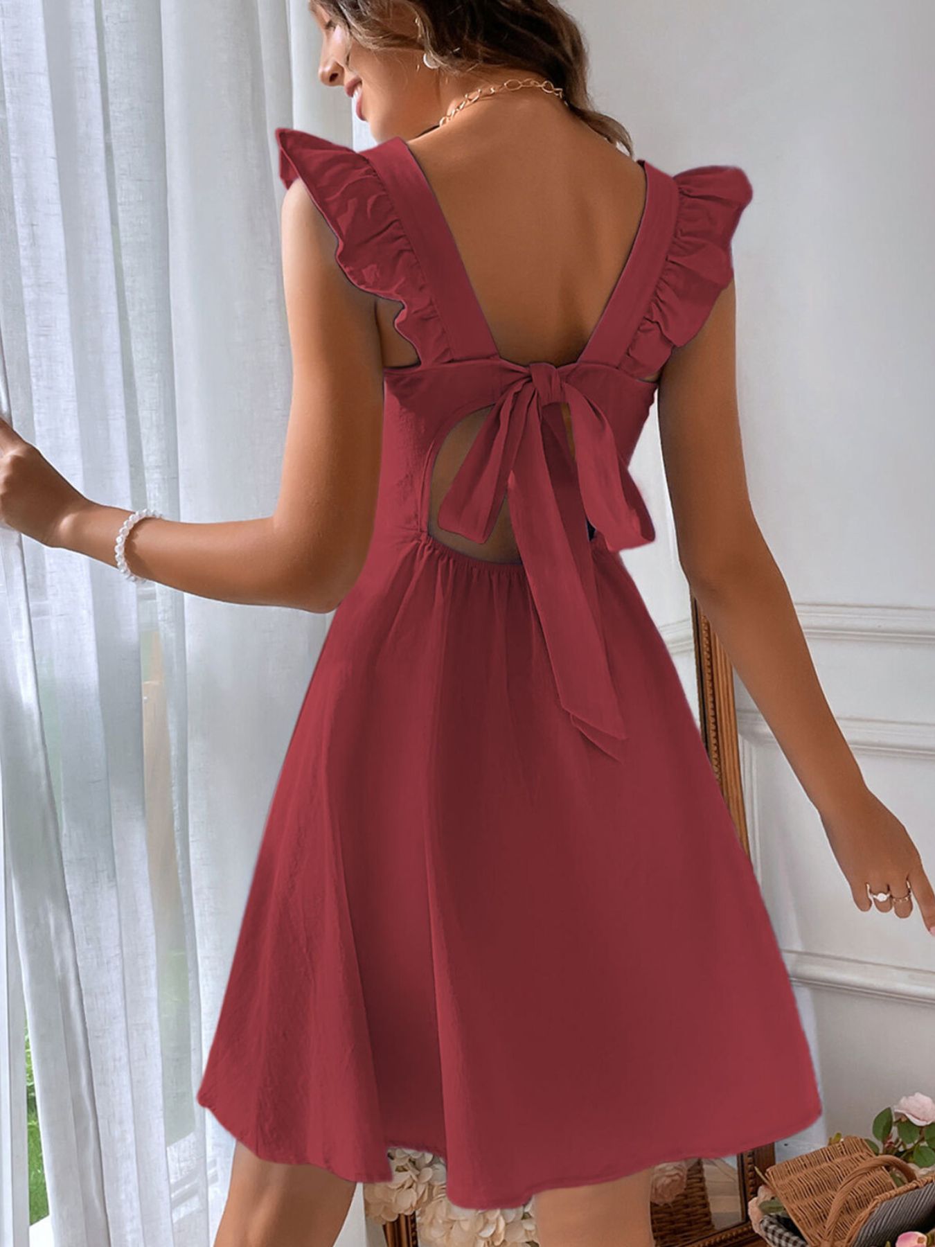 Ruffled Tie Back Mini Dress