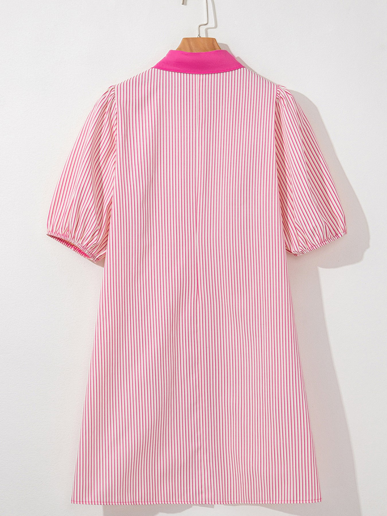 Stripe Color Block Patchwork Shirt Collar Button Down Puff Sleeve Mini Dress