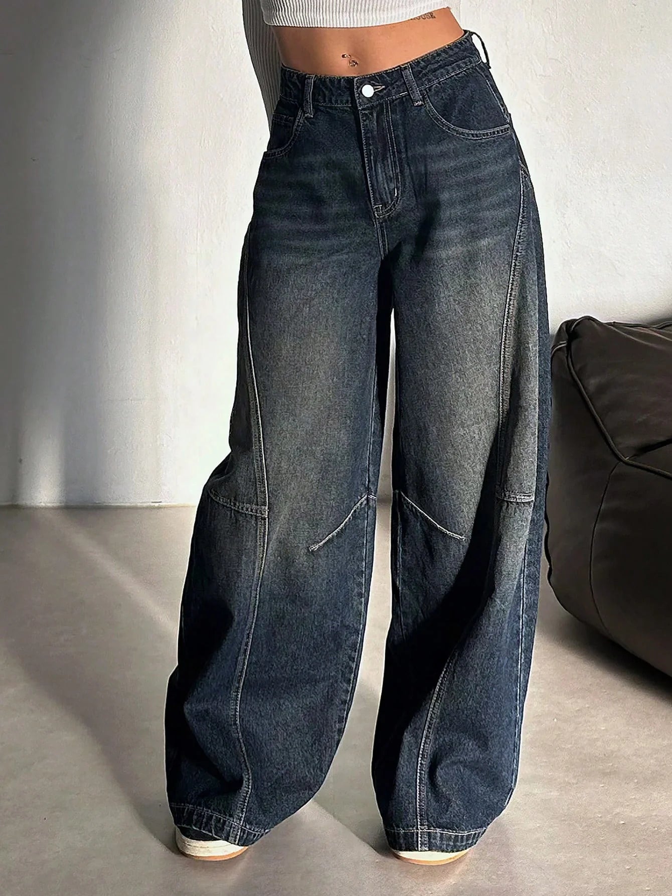 Bold Streak Pannel Wide Leg Jeans