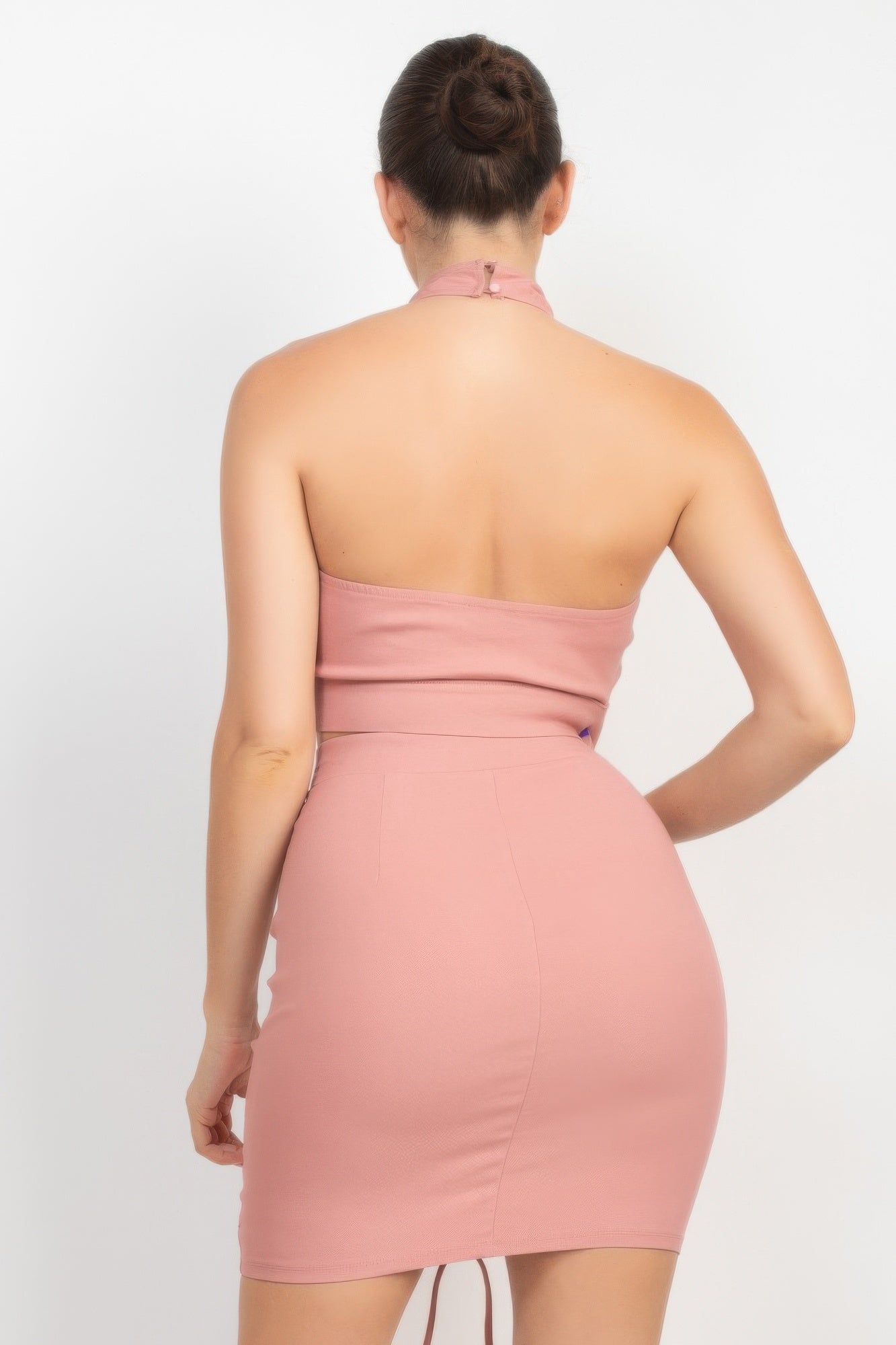 Cross Halter Top & Ruched Skirts Set