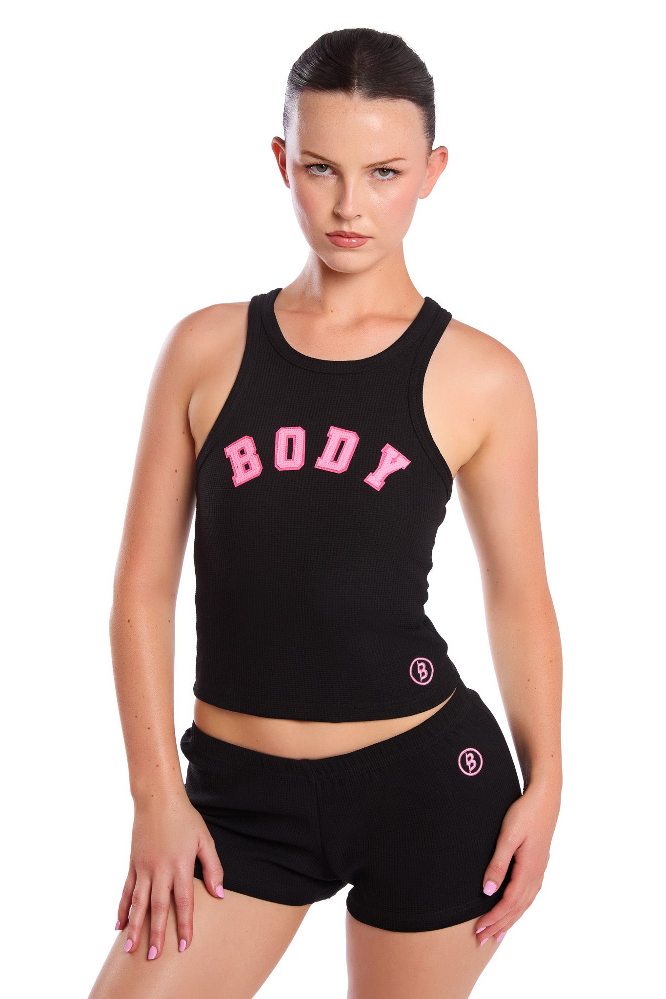 WAFFLE KNIT SHORTS (BLACK/PINK)