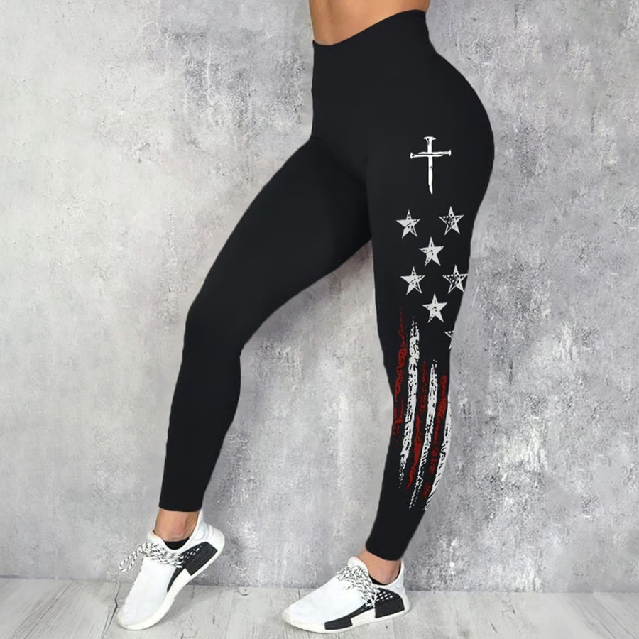 Women's Casual Retro Flag-Print Leggings