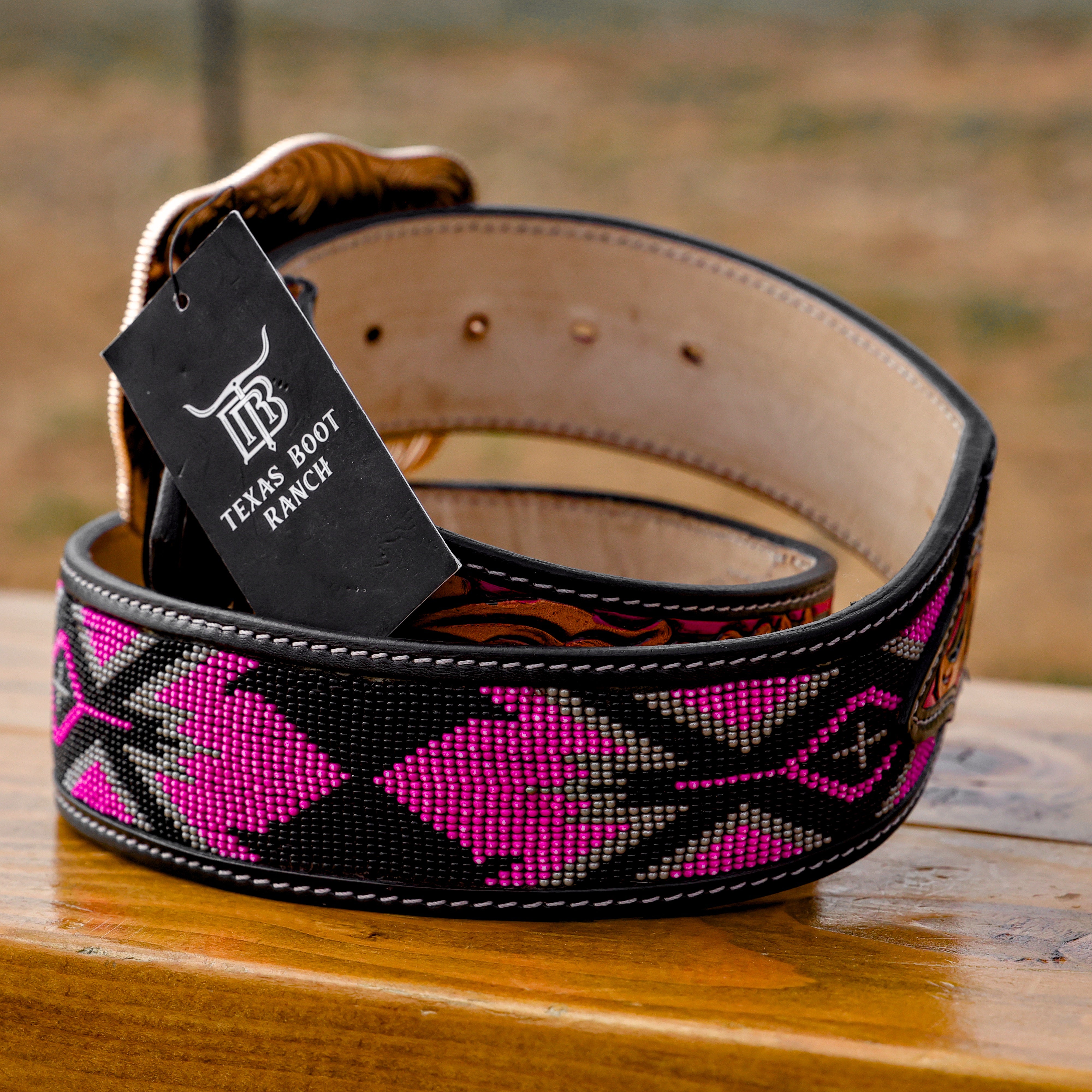 2 Inch Hand-Tooled Artesanal Beaded Leather Belt