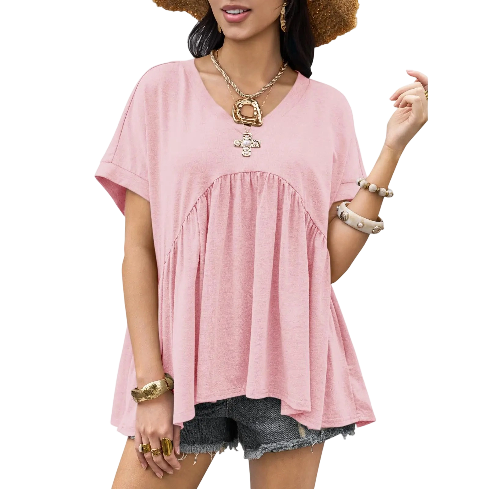 Women's Summer V-Neck Peplum Top
