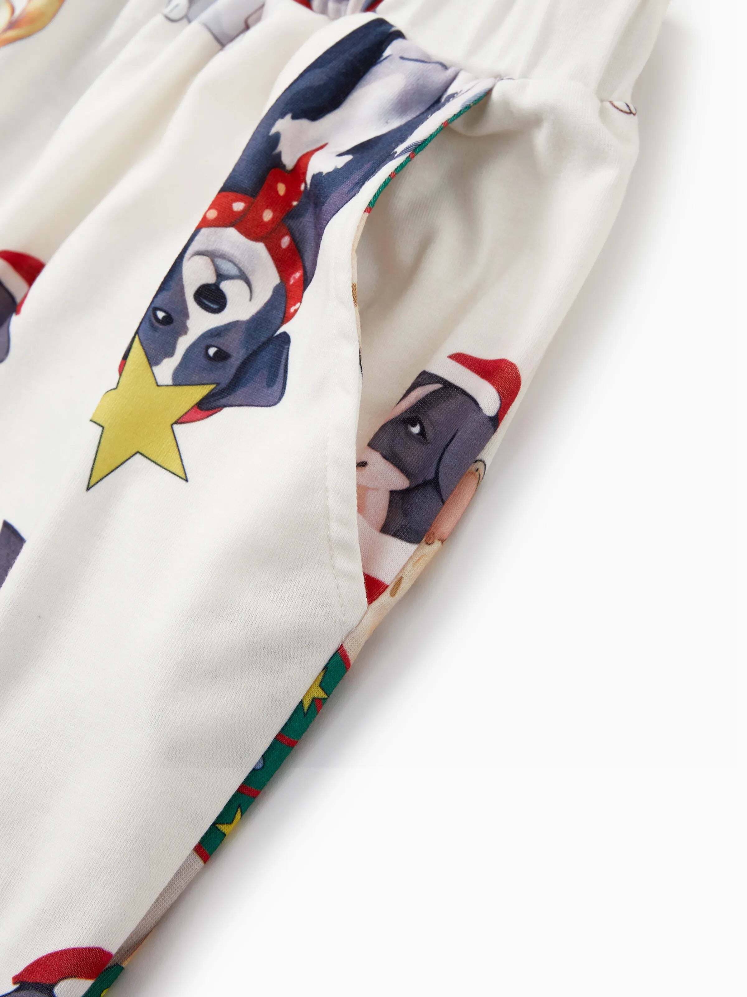 Christmas Pajamas Family Matching Cute Xmas Dog Collared Pajamas Sets with Christmas Socks LightApricot