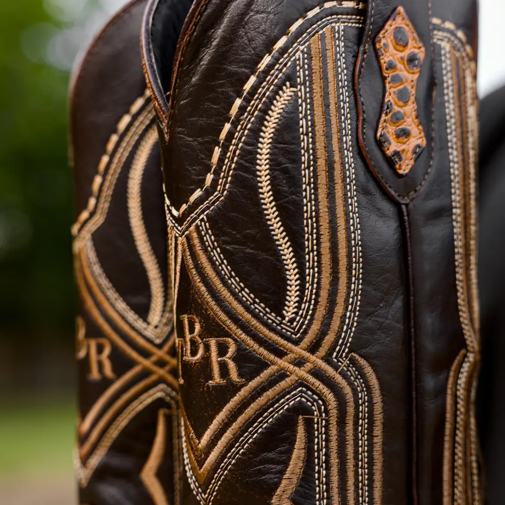 Honey Caiman Hornback Leather Boots - Square Toe