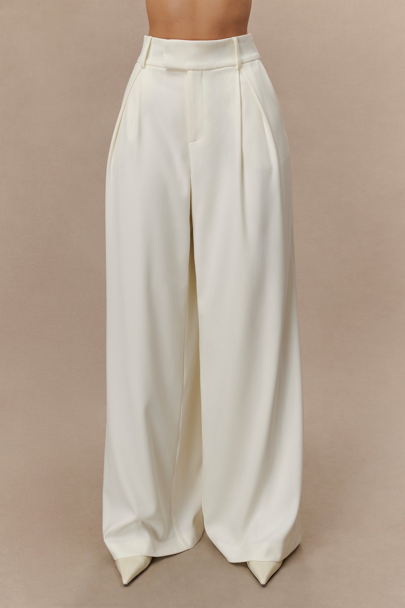 Ivory Pleated Wide Leg Pants