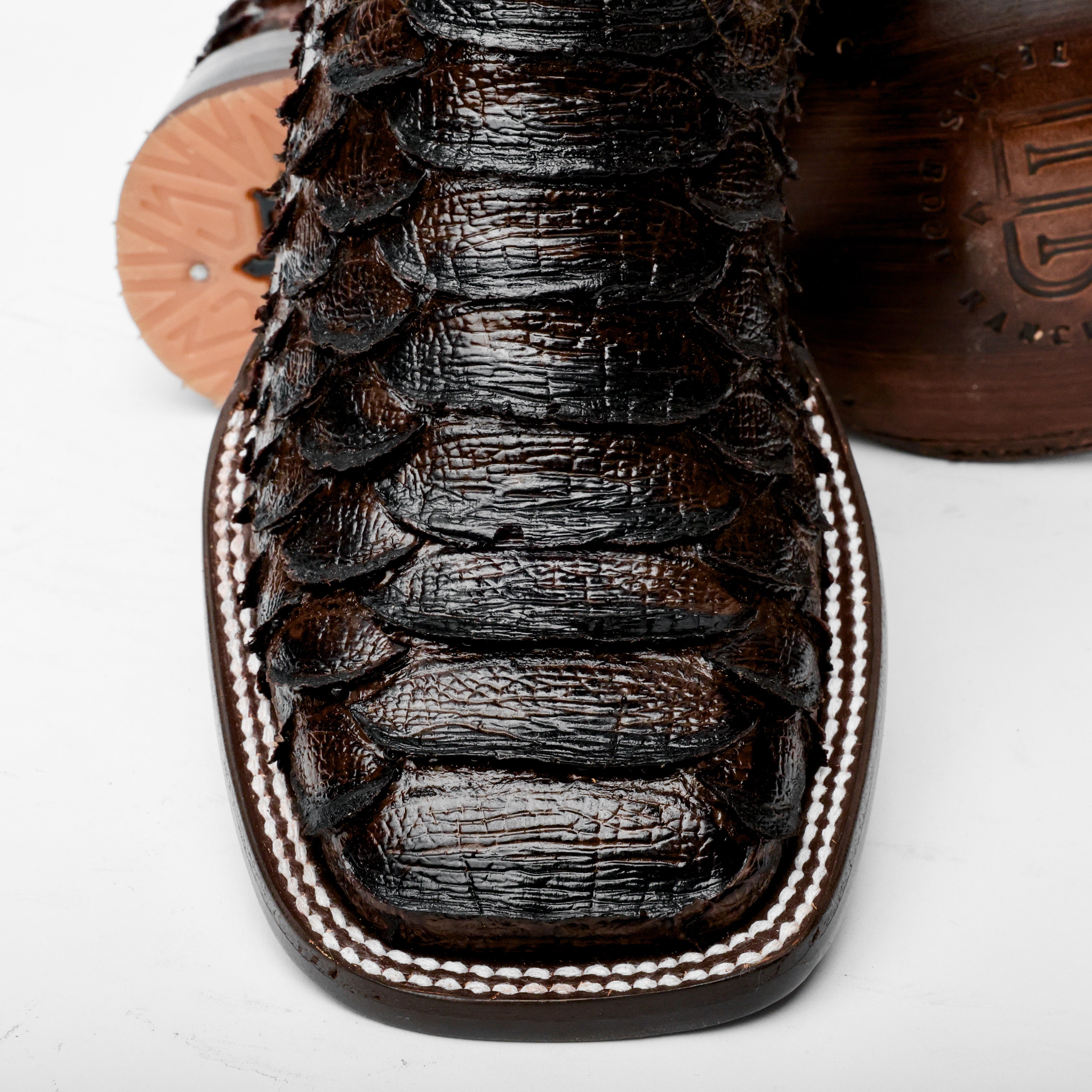 Brown Jumbo Python Leather Boots - Square Toe