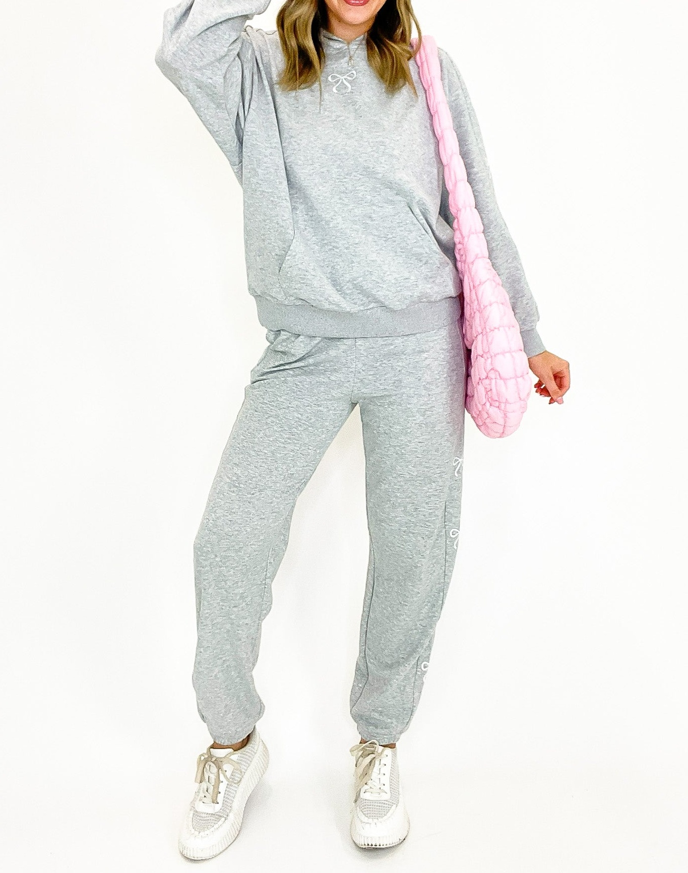 Comfort Bow Embroidered Hooded Sweatshirt and Jogger Set