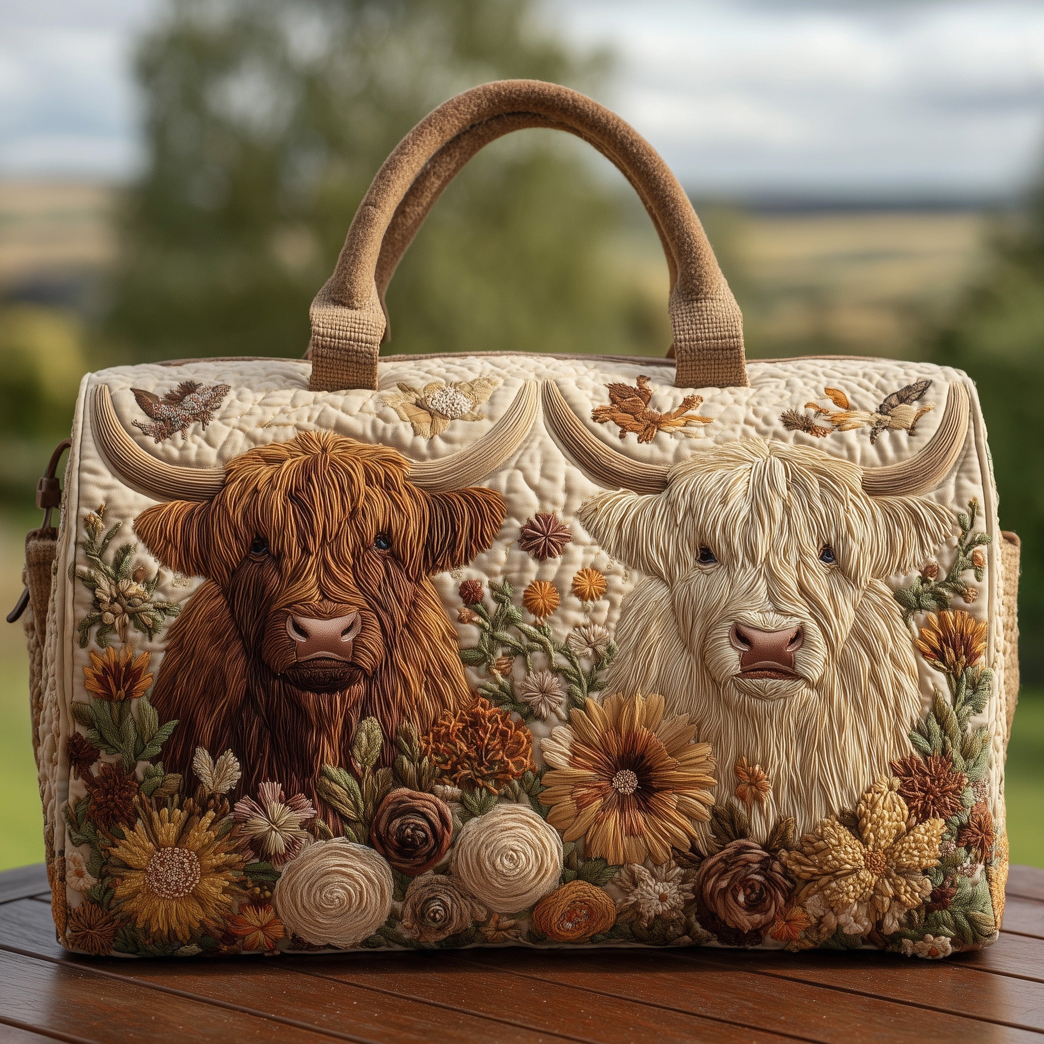 Highland Cow Quilted Duffle Bag – Rustic Country Travel & Weekender Bag