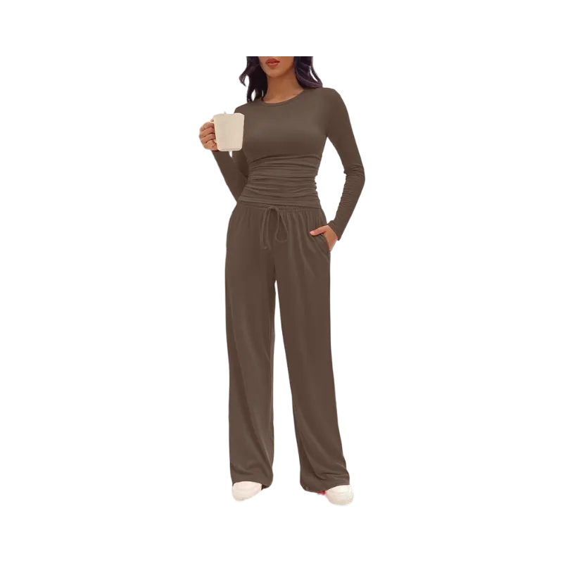 Women's Solid Ruched Drawstring Loungewear Set