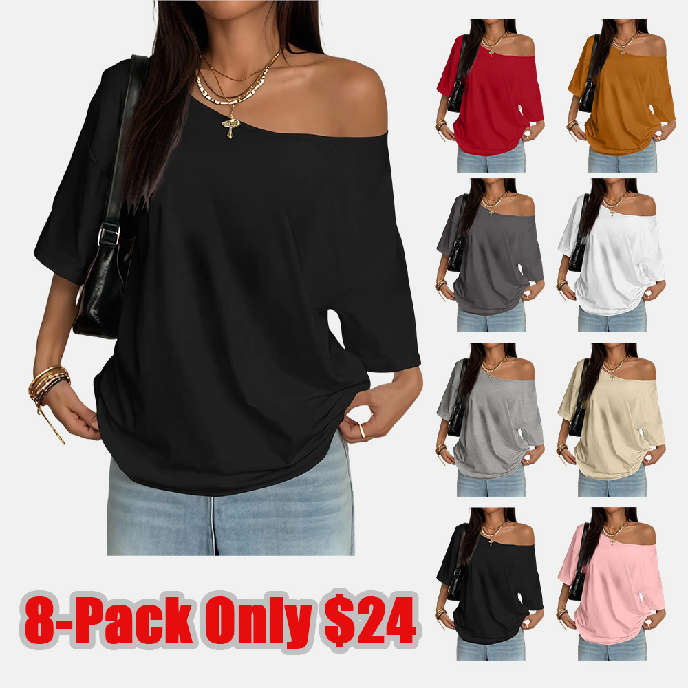 Plus Size Women's Asymmetrical Shoulder Top, Trendy Fashion Short Sleeve Blouse, Thin Lightweight Fitted Daily Wear for Plus Size Ladies