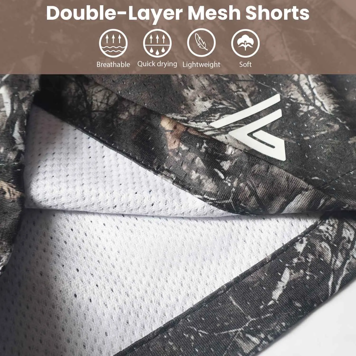 Pack 3 Men’s Hunting Camo Double-Layer Shorts – Breathable Gym/Running Shorts with Zip Side Pockets