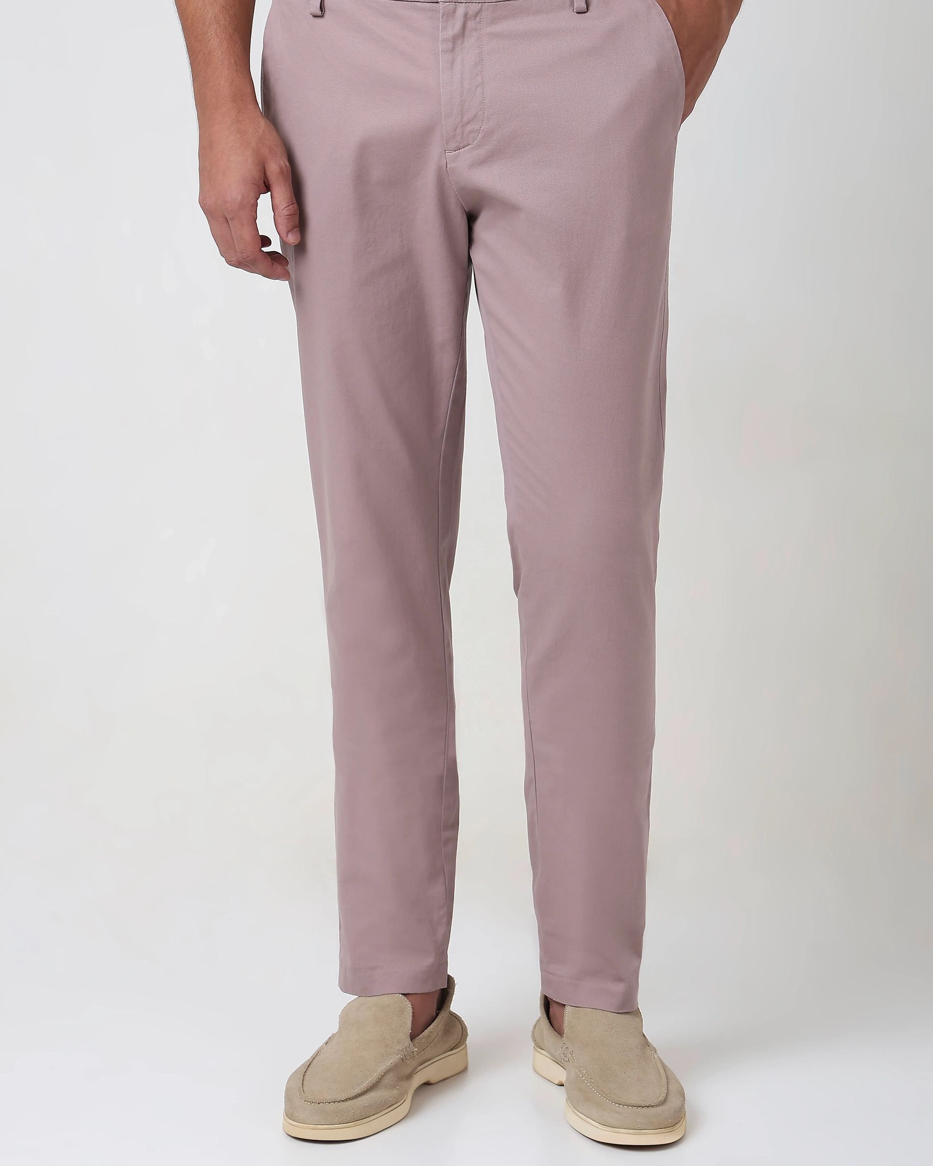 Classic Versatile Slim-Fit Straight-Leg Pink Trousers