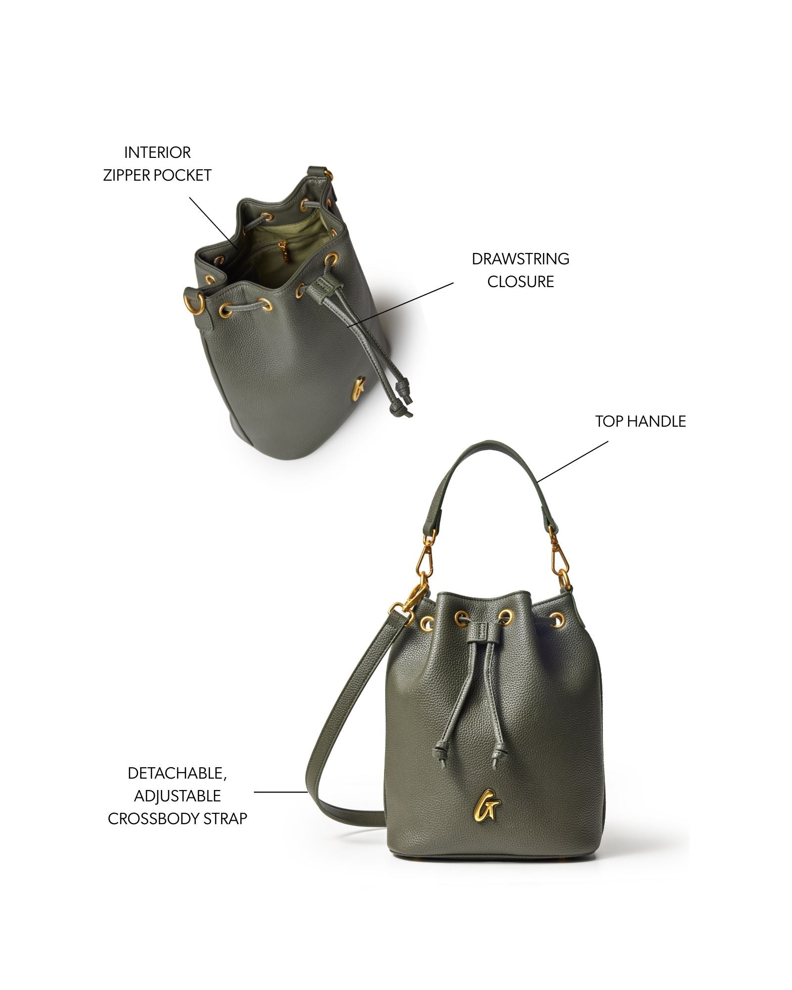 MEDIUM PEBBLE BUCKET BAG - OLIVE GREEN