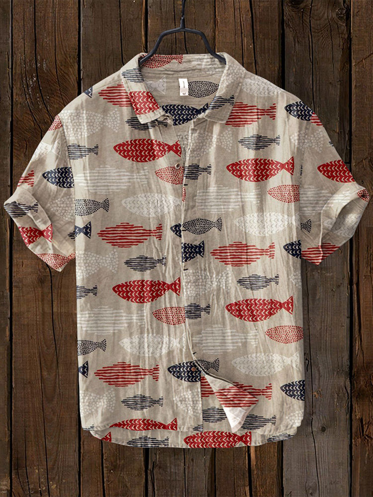 Vintage Fish Japanese Art Linen Blend Comfy Shirt