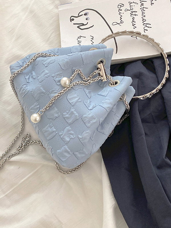 Urban Solid Color Checkered Chain Bucket Messenger Bags