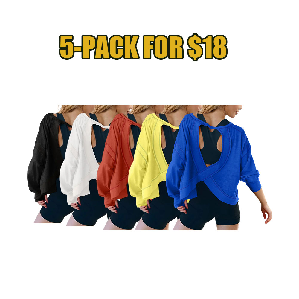 Women's Open Back Tops Y2K Short / Long Sleeve Workout Shirts Casual Yoga Athletic Gym Slouchy Crop Running Tees