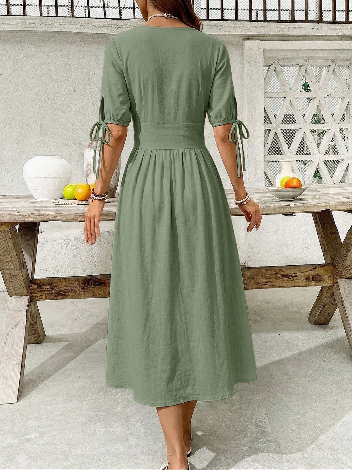 Button-Down Short Sleeve Midi Dress