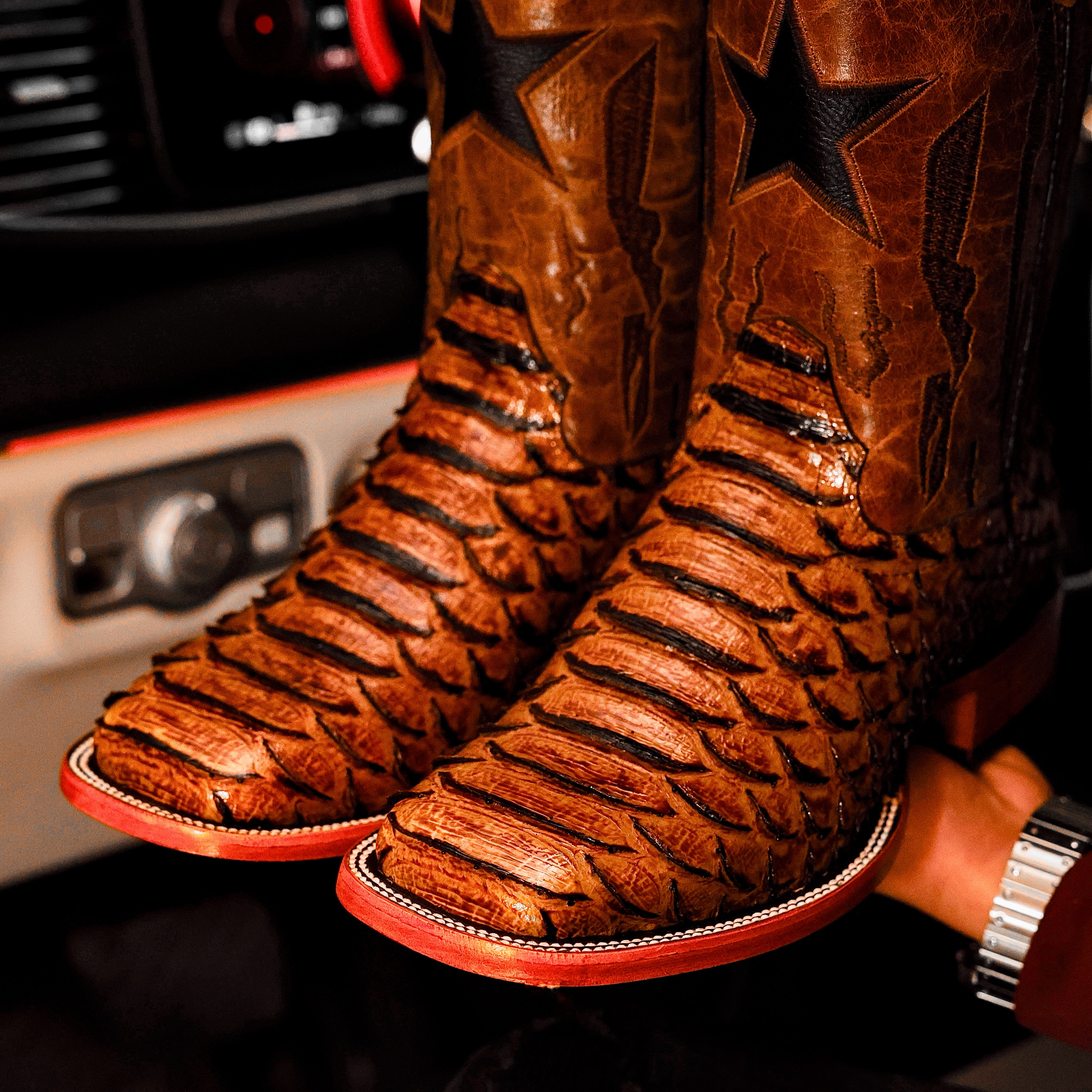Honey Cognac Python Leather Boots - Square Toe