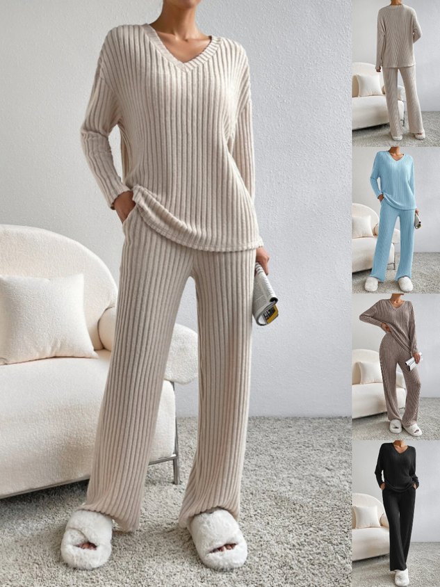 Women's Embossed Plain Daily Going Out Two-Piece Set Apricot Casual Spring/Fall Top With Pants Matching Set