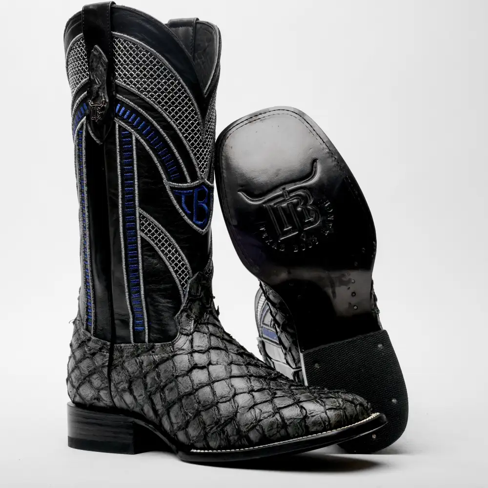 Grey Mini Pirarucu Leather Boots - Square Toe