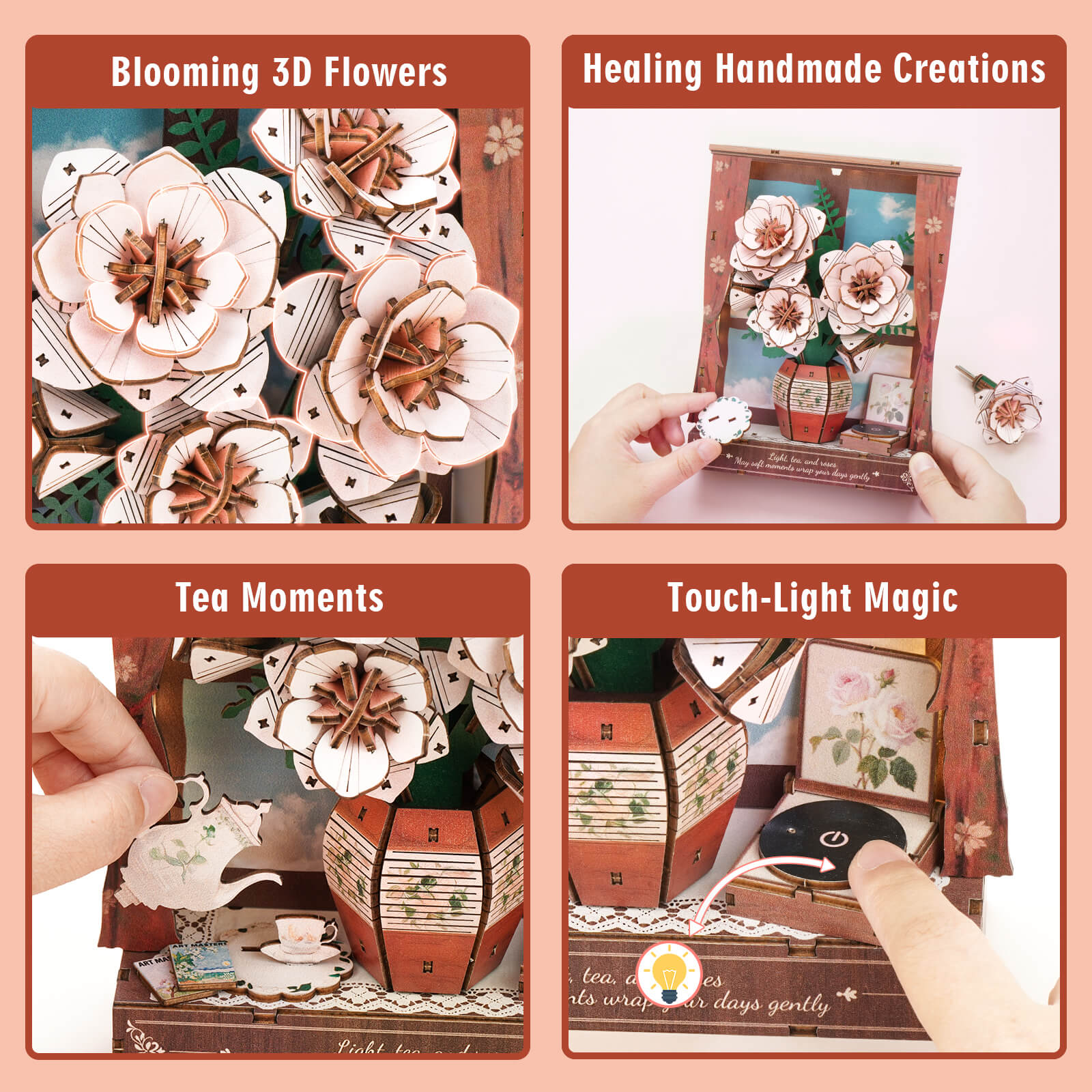 Crimson Rose Whispersâ€“ DIY Wooden Painting, 3D Puzzle Craft Kit