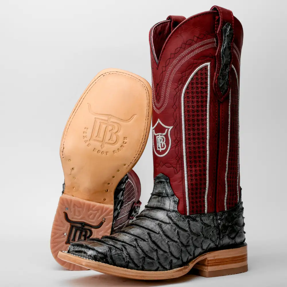 Grey Jumbo Python Leather Boots - Square Toe