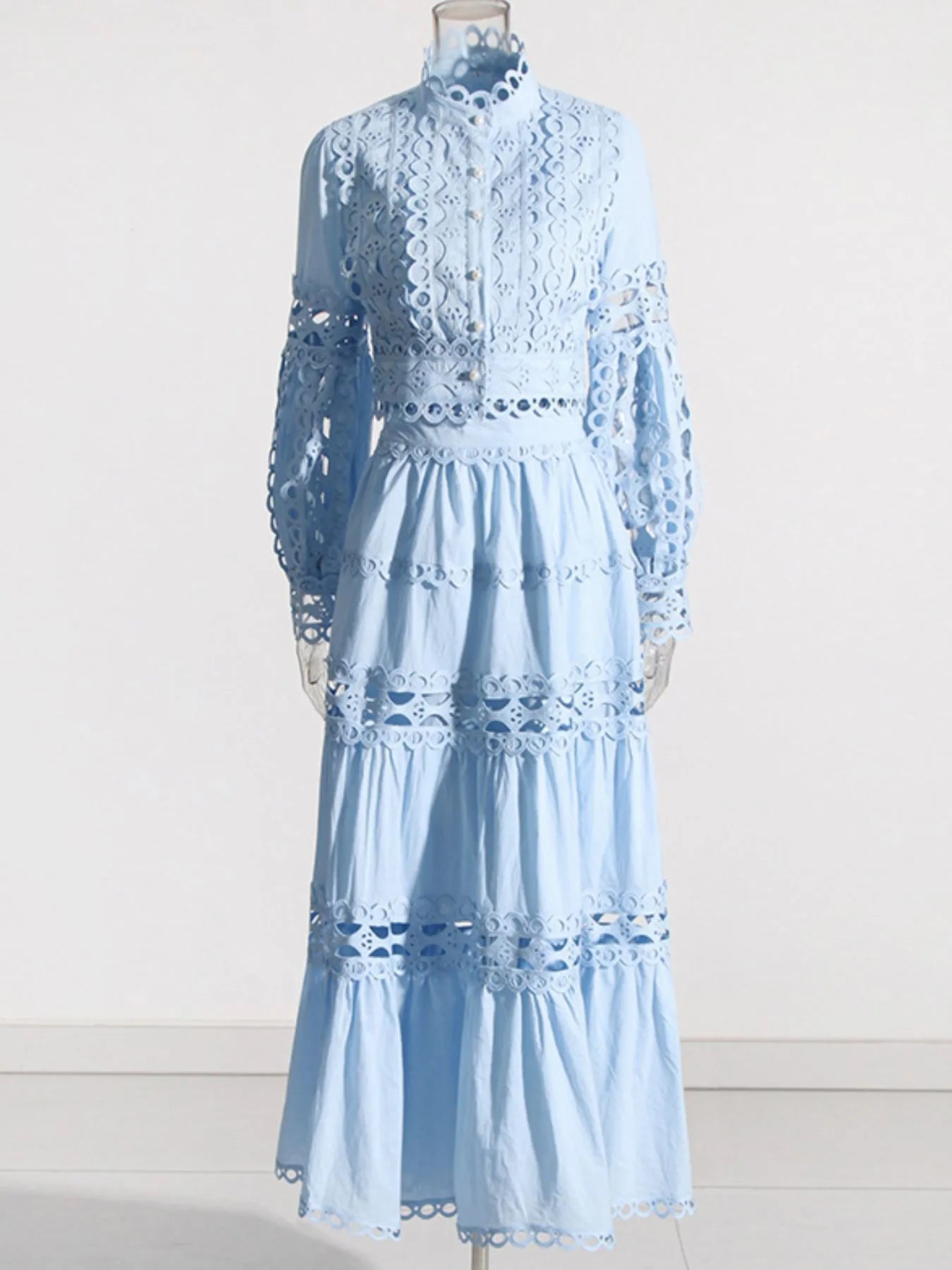 Lace Button Up Long Sleeve Top and Skirt Set