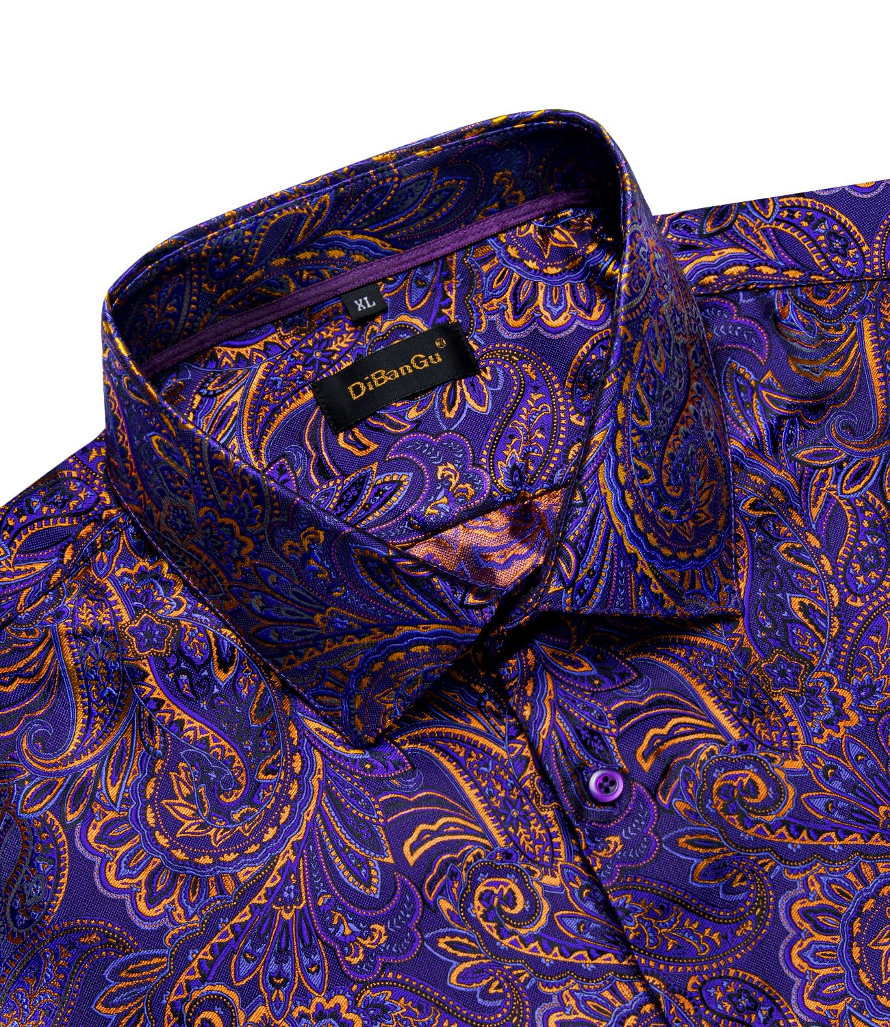 Men's Paisley Dress Shirt Long Sleeve Wrinkle Free Button Down Cowboy Shirts - Purple&gold&paisley