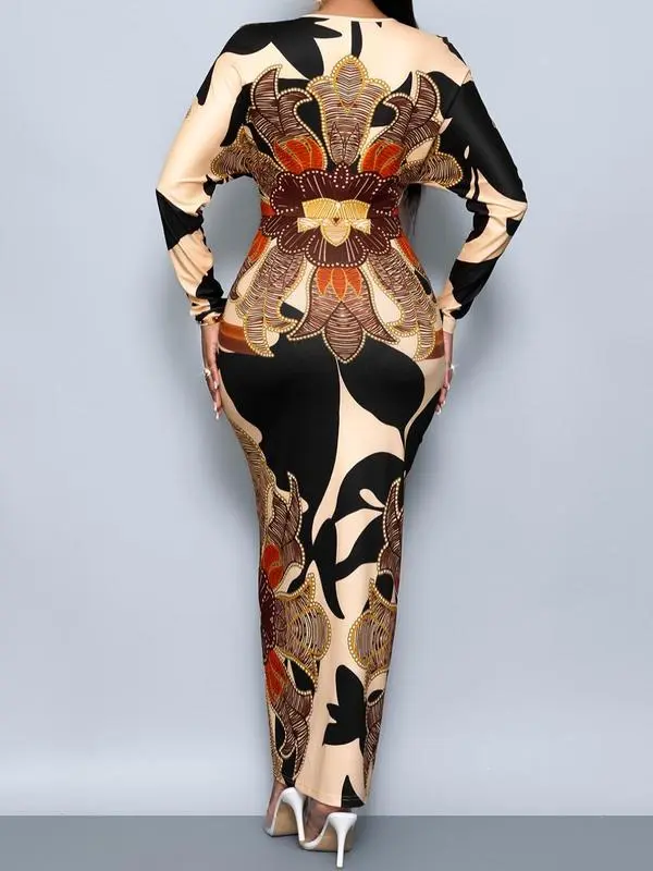 Women's All Over Print Deep V Neck Dress