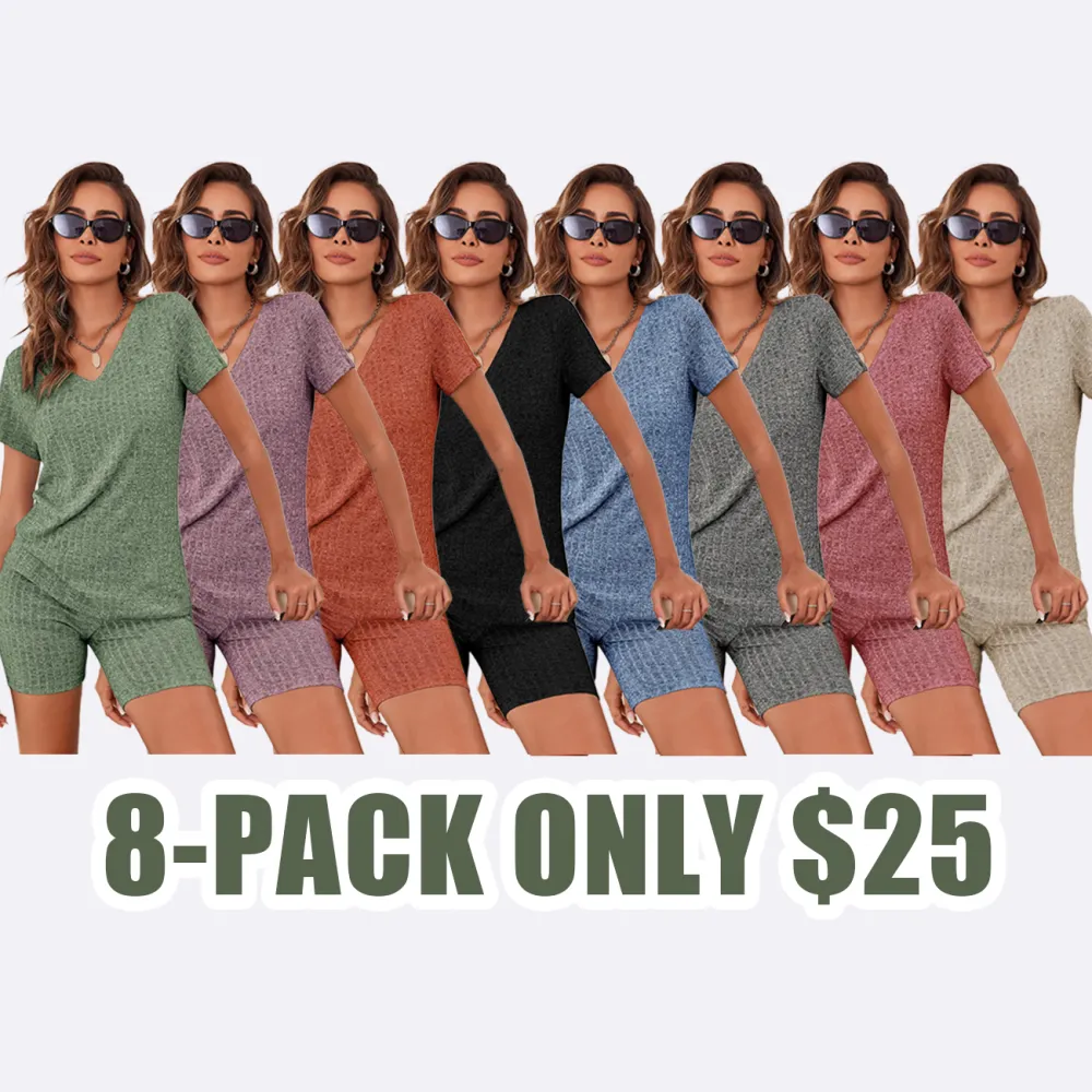 Summer Ribbed Lounge Set - Stretch T-shirt and Cycling Shorts | Breathable Loungewear