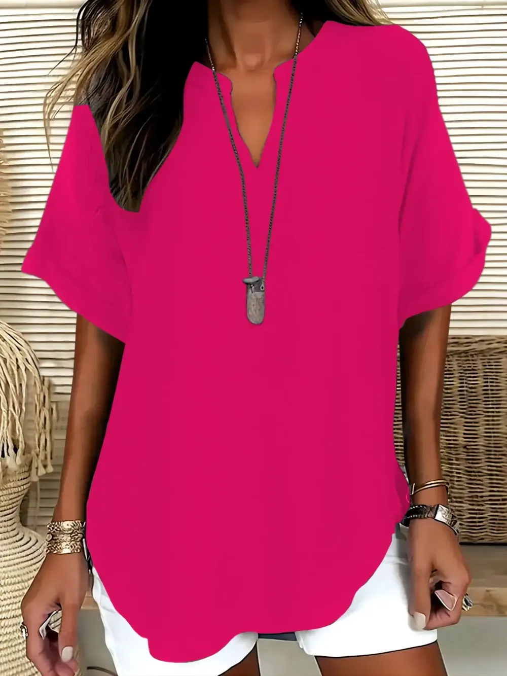 Women's Plain Short Sleeve Blouse, Casual Solid Color Top for Daily Wear, Ladies Clothes for All Seasons