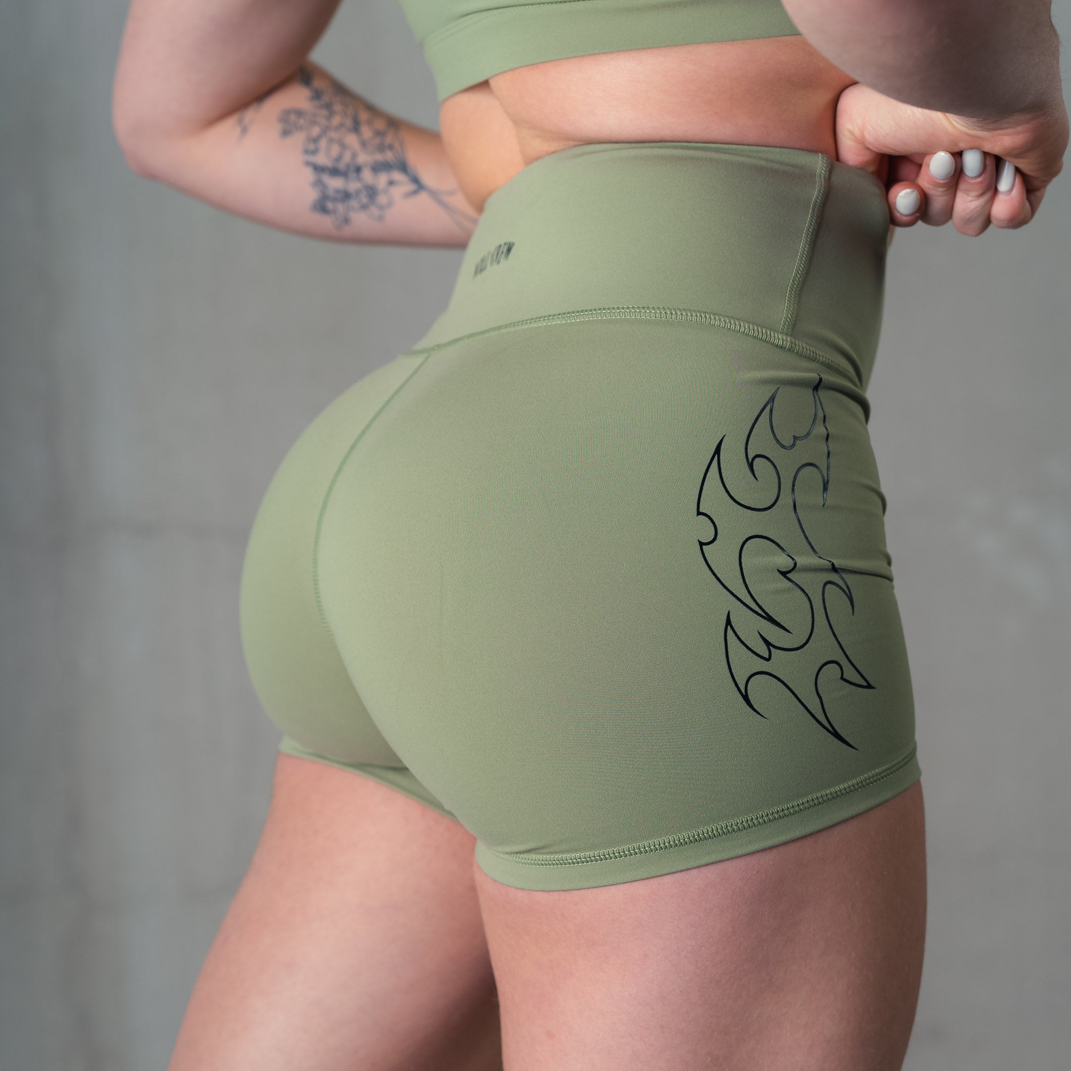 TRIBAL BIKER SHORTS - GREEN / BLACK