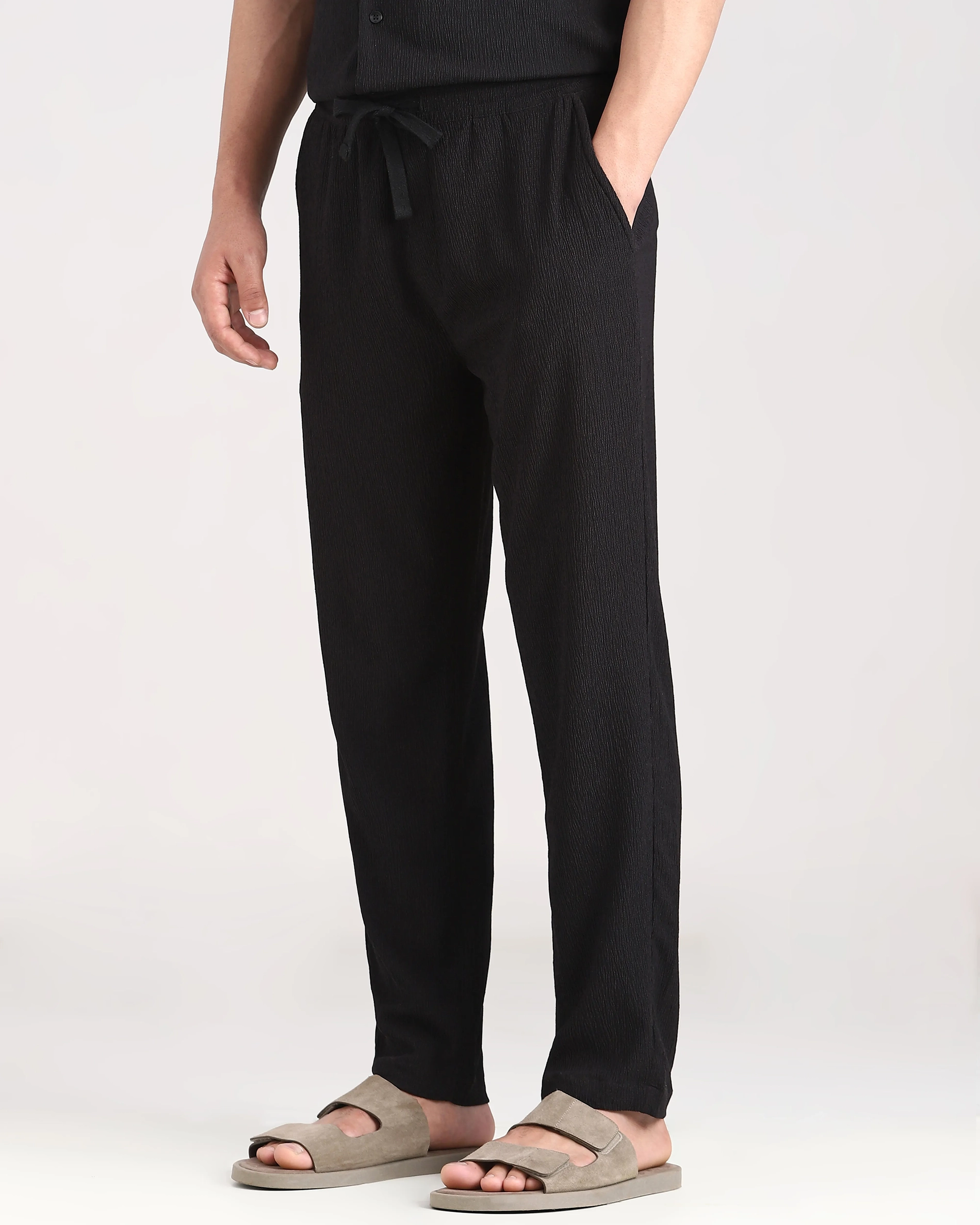 Classic Versatile Comfortable Slim-Fit Straight-Leg Black Trousers