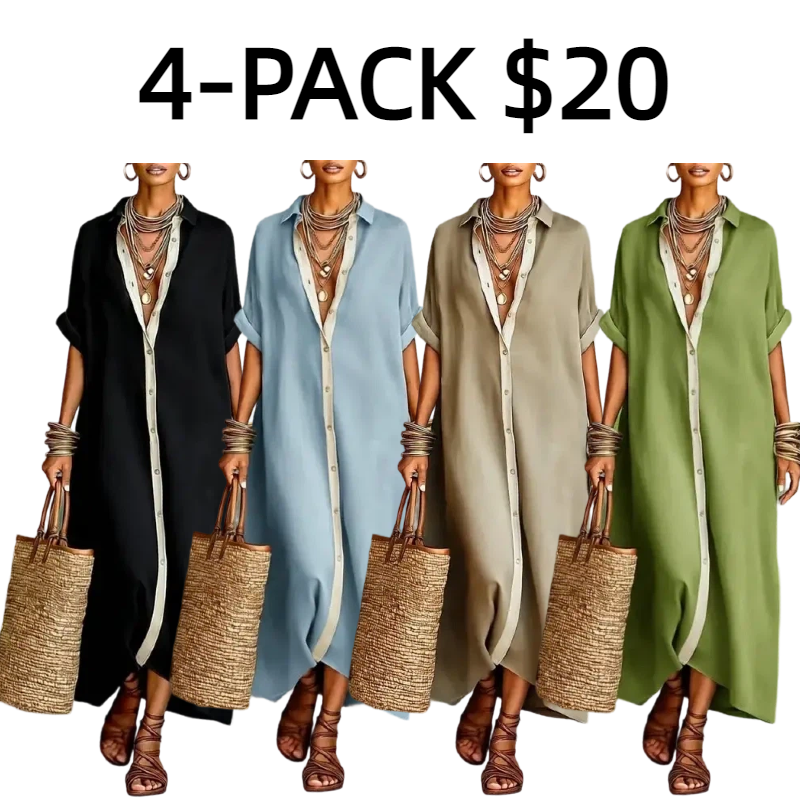 Boho Oversized Shirt Dress - Perfect for Beach, Vacation & Brunch! Contrast Trim Button Down Casual Loose Dress