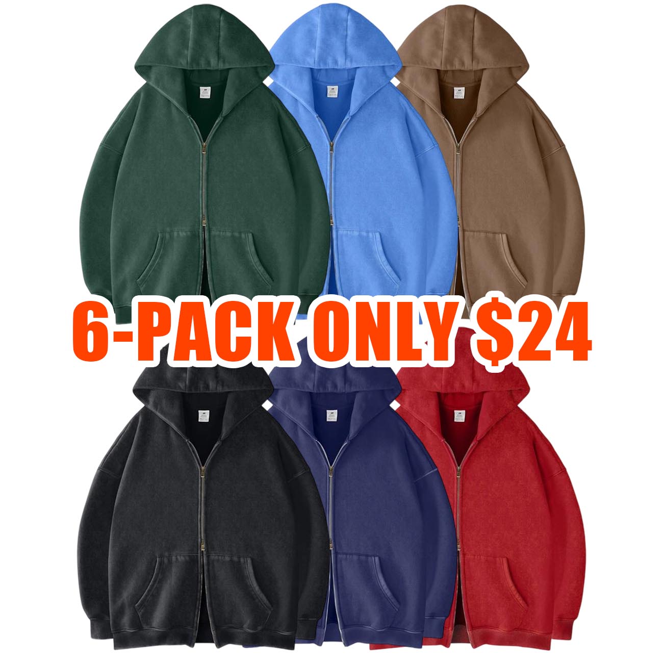 Unisex Oversized Acid Wash Zip Up Hoodie