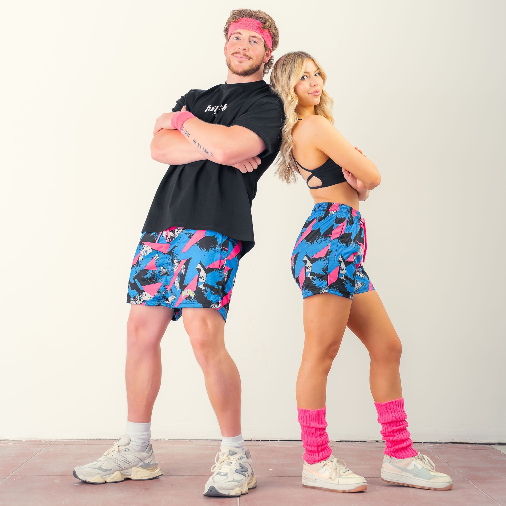 MUAY THAI SHORTS (MID THIGH CUT) RETRO - 80s BLUE