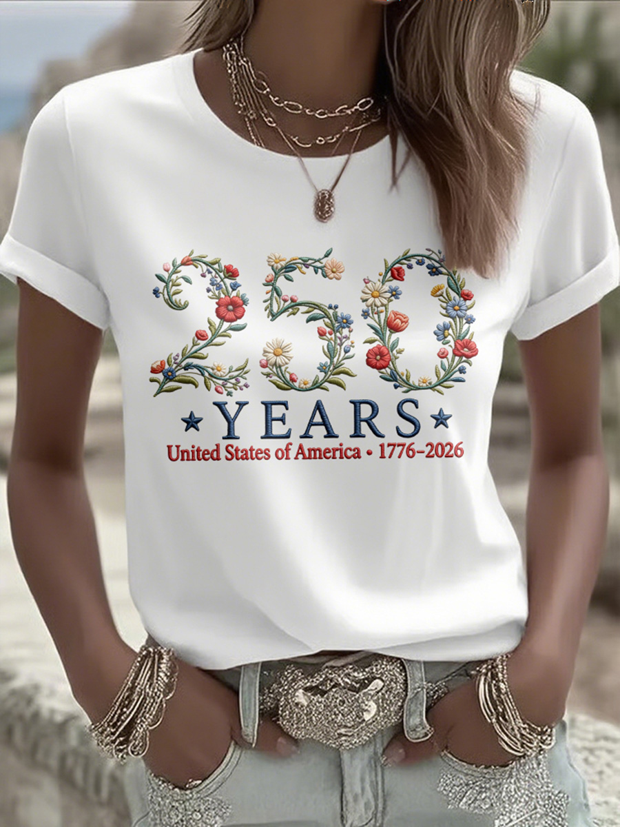 Women's 250 American Embroidered Pattern T-shirt