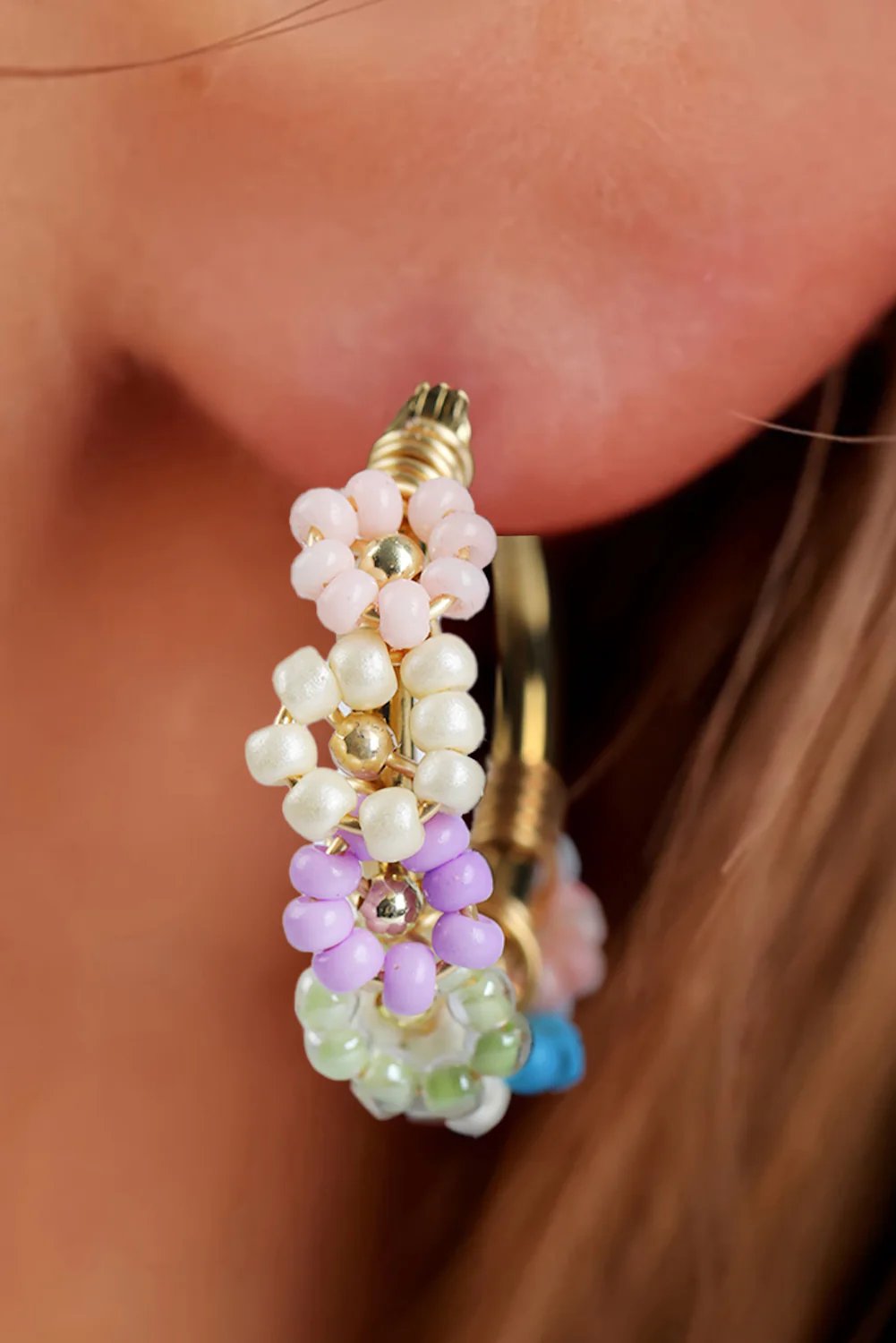 Gold Beaded Flower Hoop Alloy Earrings