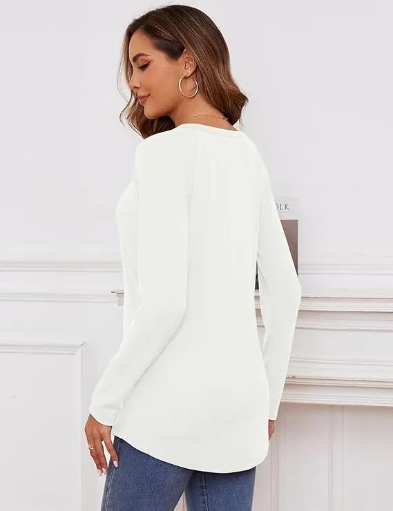 Womens Tunic Tops Crew Curved Hem