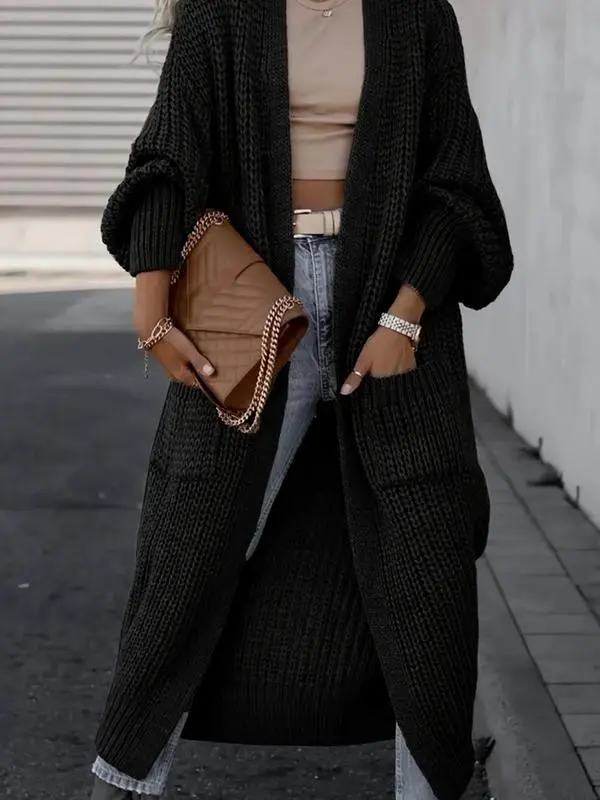 Women's Solid Drop Shoulder Long Cardigan