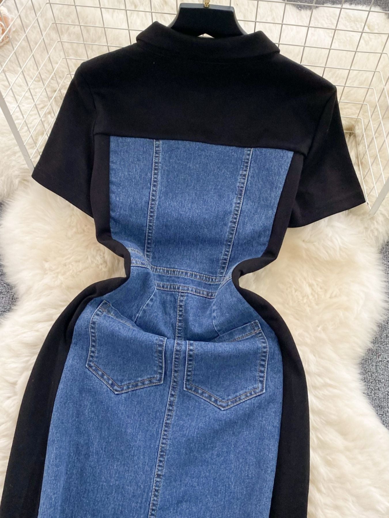 Full Size Color Block Denim Patchwork Bodycon Mini Dress Plus Size