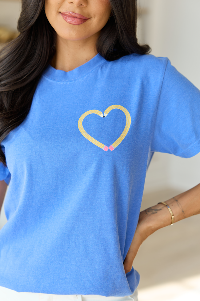 Pencil Heart Blue Graphic Tee