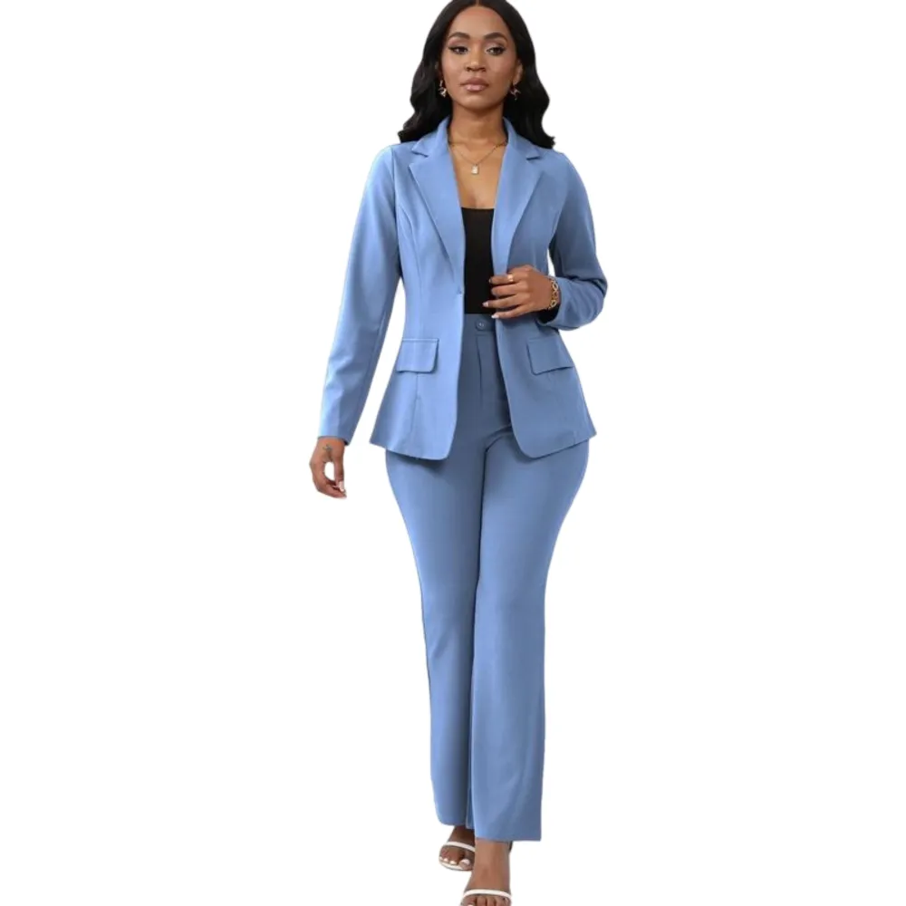 Women's Plain Lapel Blazer & Pants Set