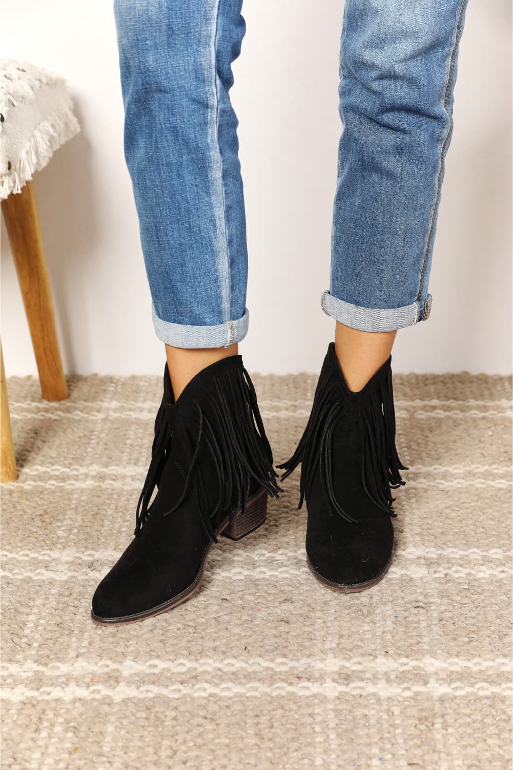 On The Fringe Cowboy Western Ankle Boots in Black
