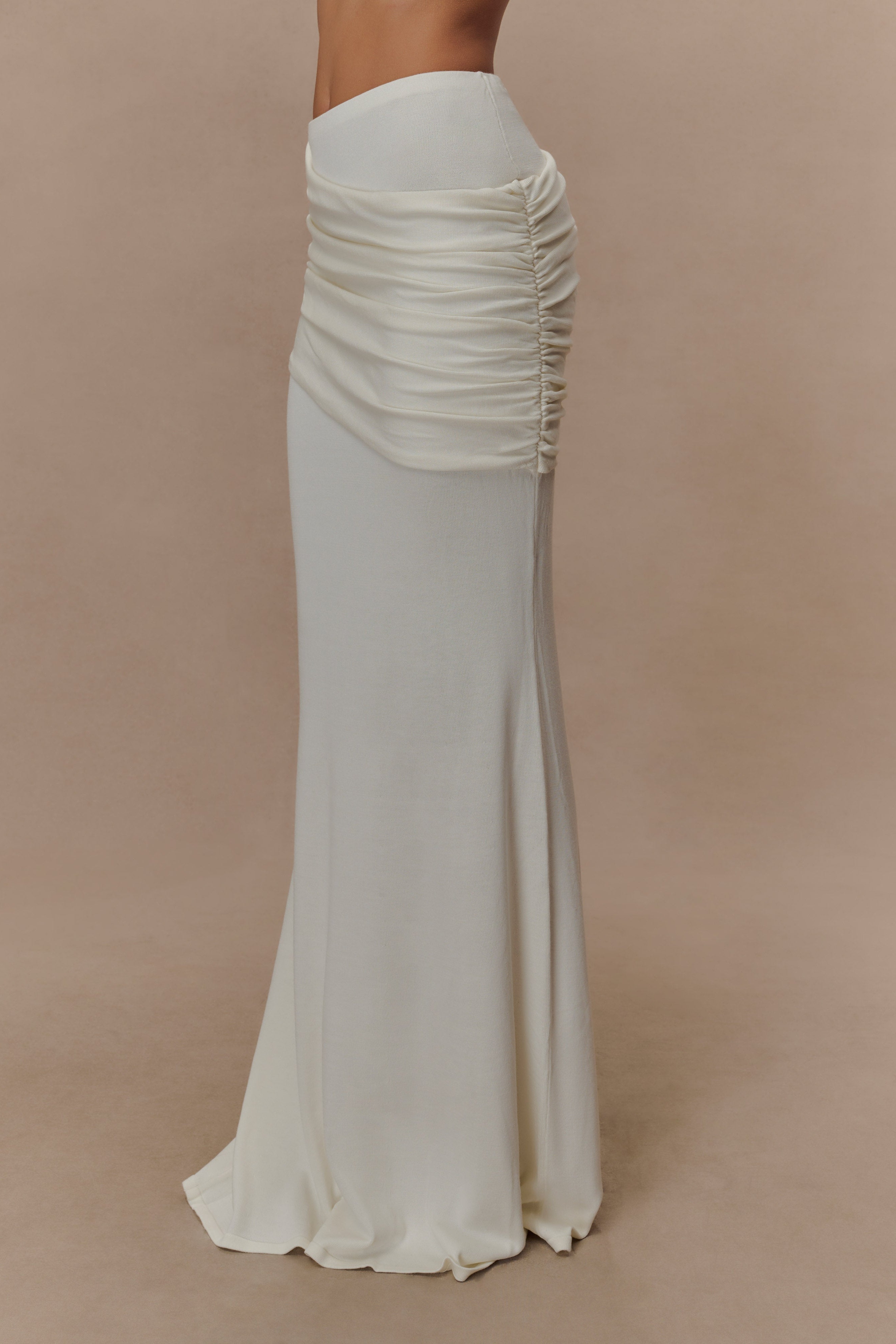 Ivory Gathered Knit Maxi Skirt