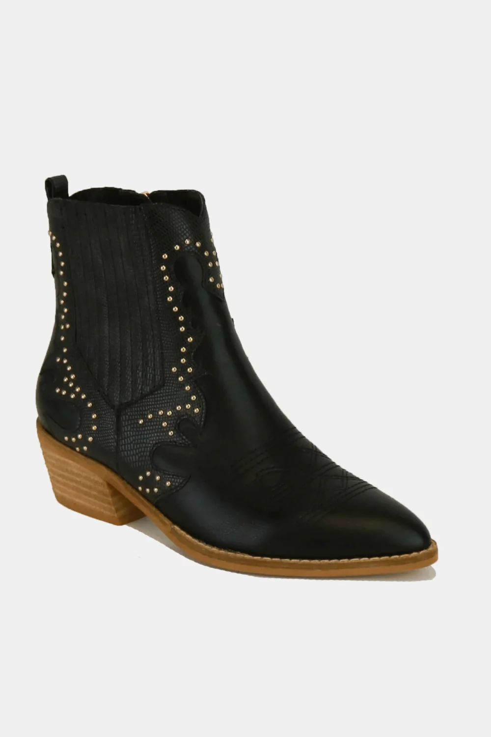 Studded Detail Point Toe Boots in Black