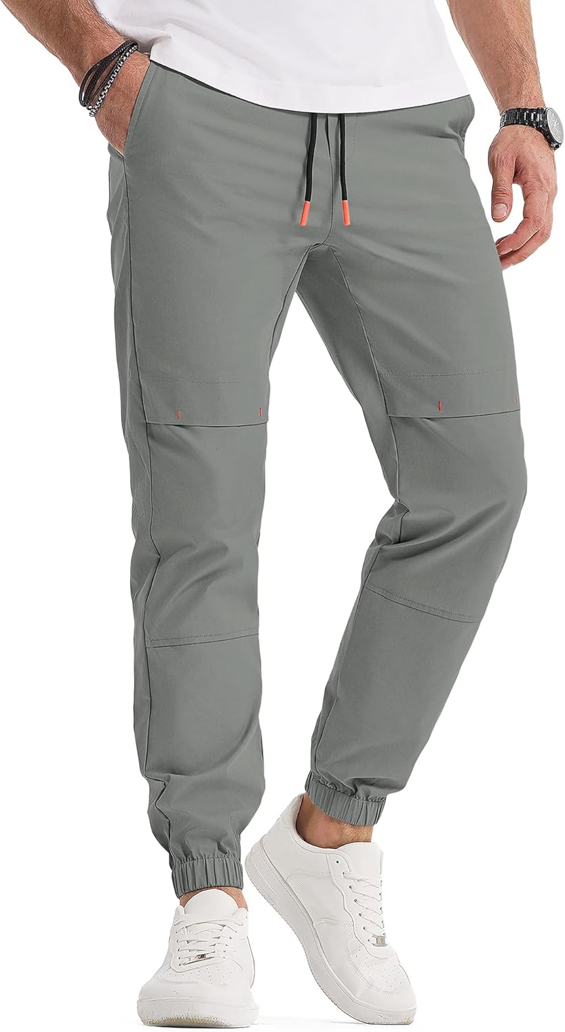 Mens Sweatpants Casual Pants Slim Fit Stretch Elastic Waist Drawstring Joggers with Pocket