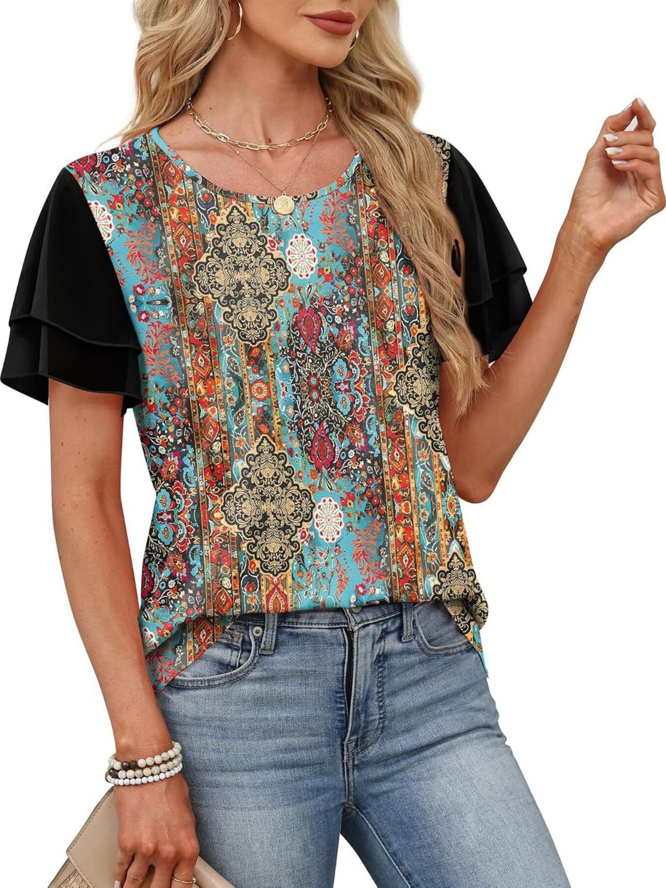 Layered Short Sleeve Round Neck T-Shirt